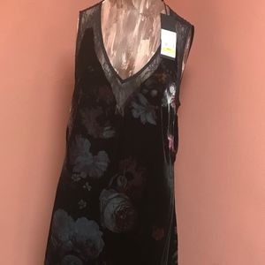 Adria Moss Floral Velvet V-Neck Lace Tank Dress